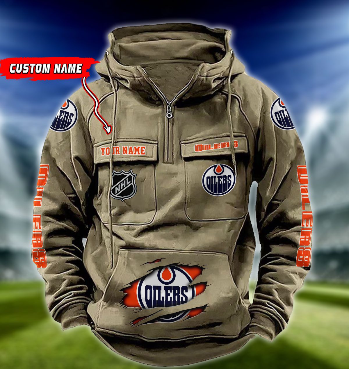 Edmonton-Oilers-NHL-Hockey-Vintage-Quarter-Zip-Hoodie-Retro-Hoodie-Custom-Name-WRH1010-1