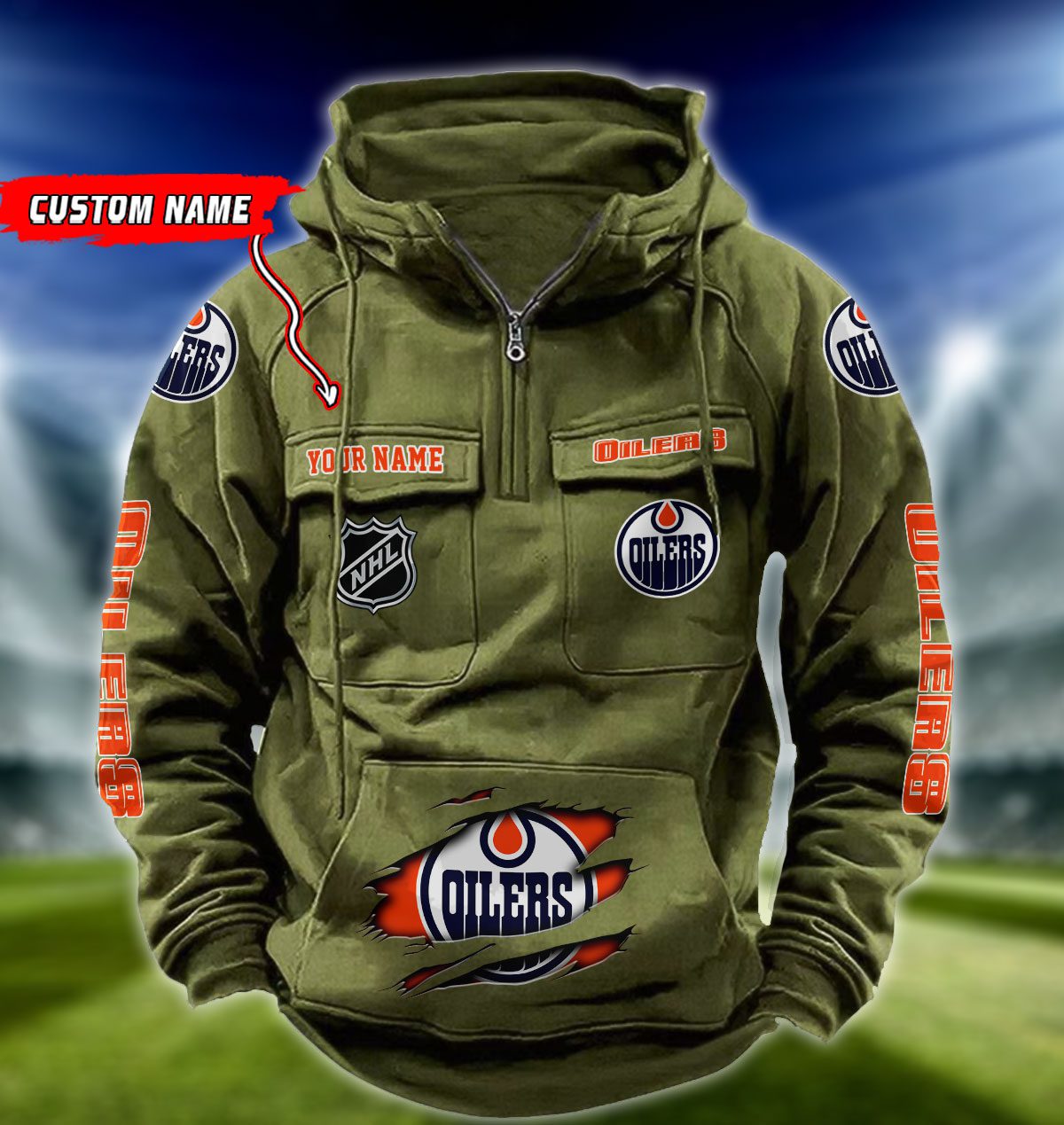 Edmonton-Oilers-NHL-Hockey-Vintage-Quarter-Zip-Hoodie-Retro-Hoodie-Custom-Name-WRH1010-4