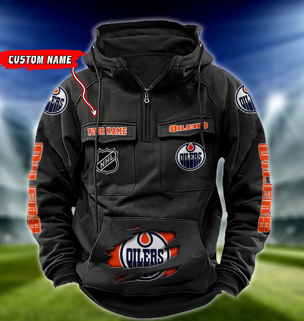 Edmonton-Oilers-NHL-Hockey-Vintage-Quarter-Zip-Hoodie-Retro-Hoodie-Custom-Name-WRH1010 Edmonton Oilers NHL Hockey Vintage Quarter Zip Hoodie Retro Hoodie Custom Name WRH1010