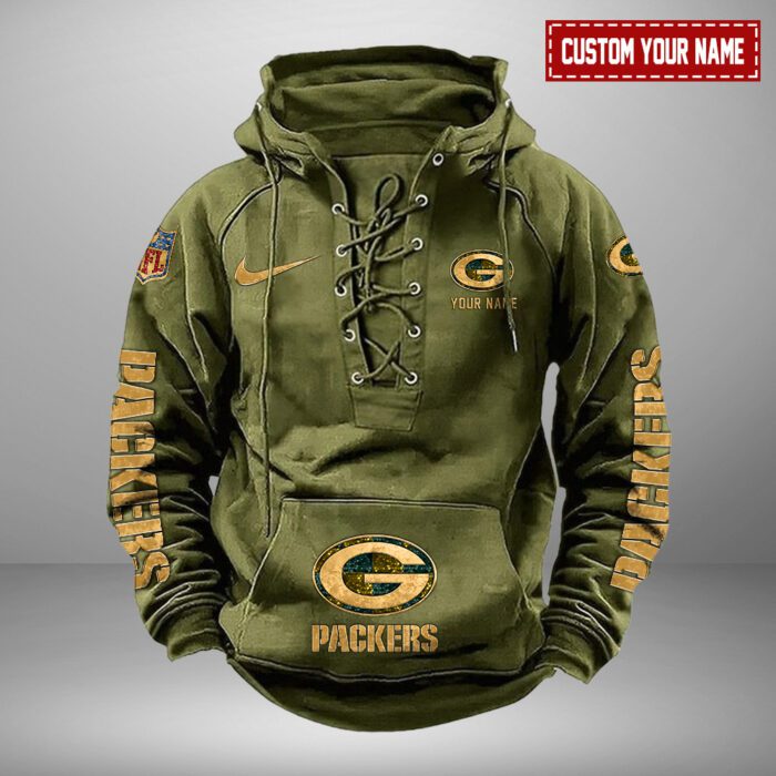 Green Bay Packers NFL Personalized Swoosh Hooded Lace Up Hoodie Vintage Retro Hoodie