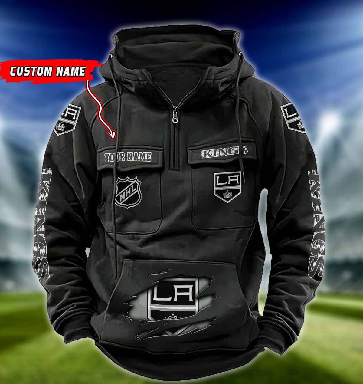 Los-Angeles-Kings-NHL-Hockey-Vintage-Quarter-Zip-Hoodie-Retro-Hoodie-Custom-Name-WRH1017 Los Angeles Kings NHL Hockey Vintage Quarter Zip Hoodie Retro Hoodie Custom Name WRH1017