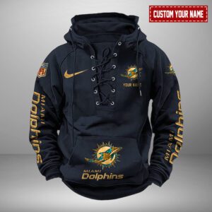 Miami Dolphins NFL Personalized Swoosh Hooded Lace Up Hoodie Vintage Retro Hoodie