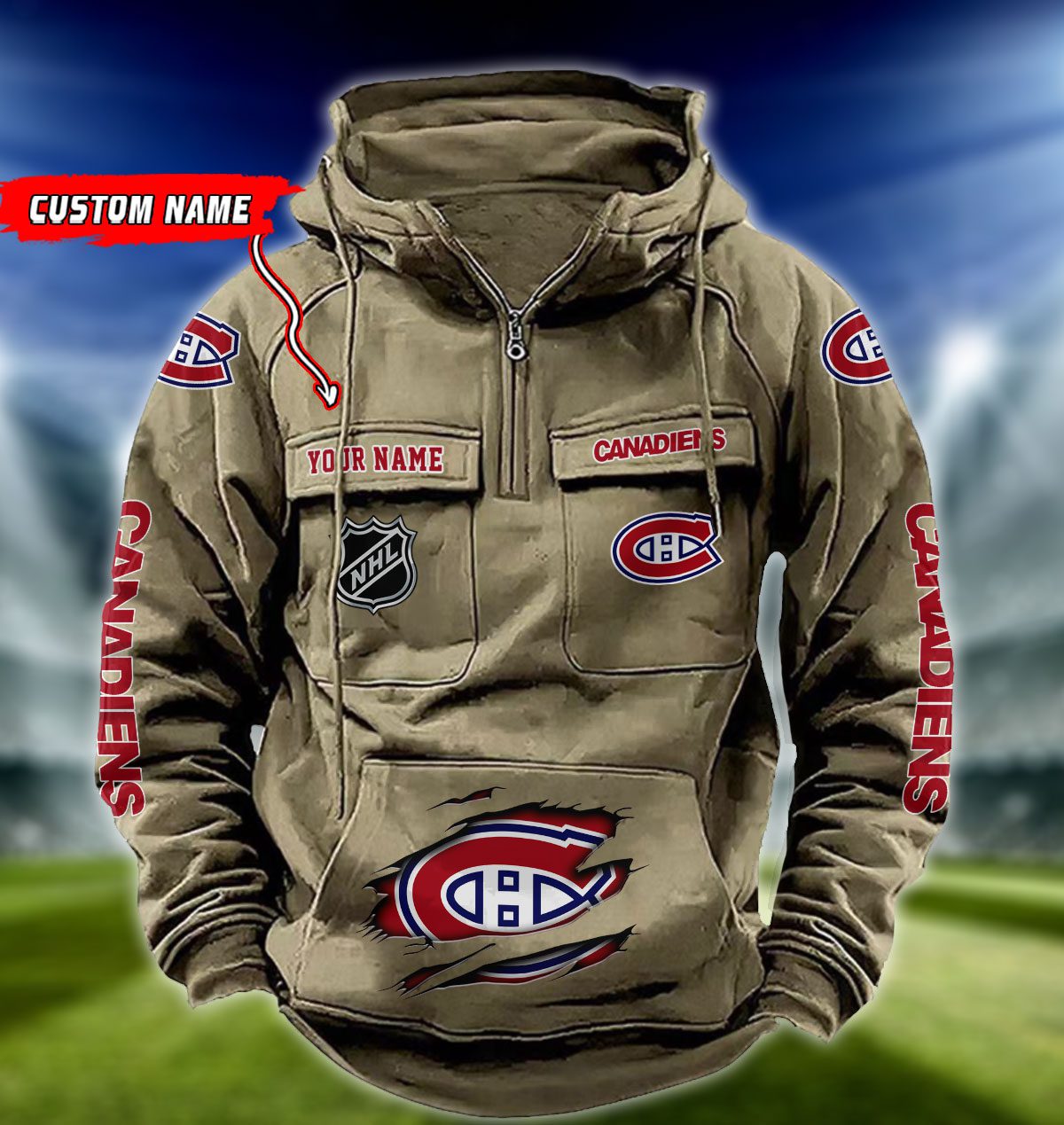 Montreal-Canadiens-NHL-Hockey-Vintage-Quarter-Zip-Hoodie-Retro-Hoodie-Custom-Name-WRH1011-1