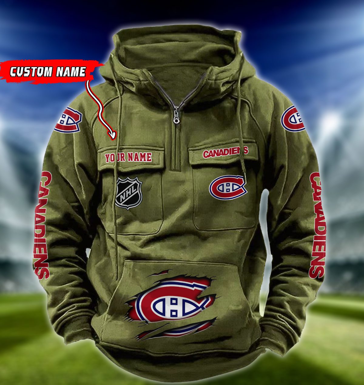 Montreal-Canadiens-NHL-Hockey-Vintage-Quarter-Zip-Hoodie-Retro-Hoodie-Custom-Name-WRH1011-4