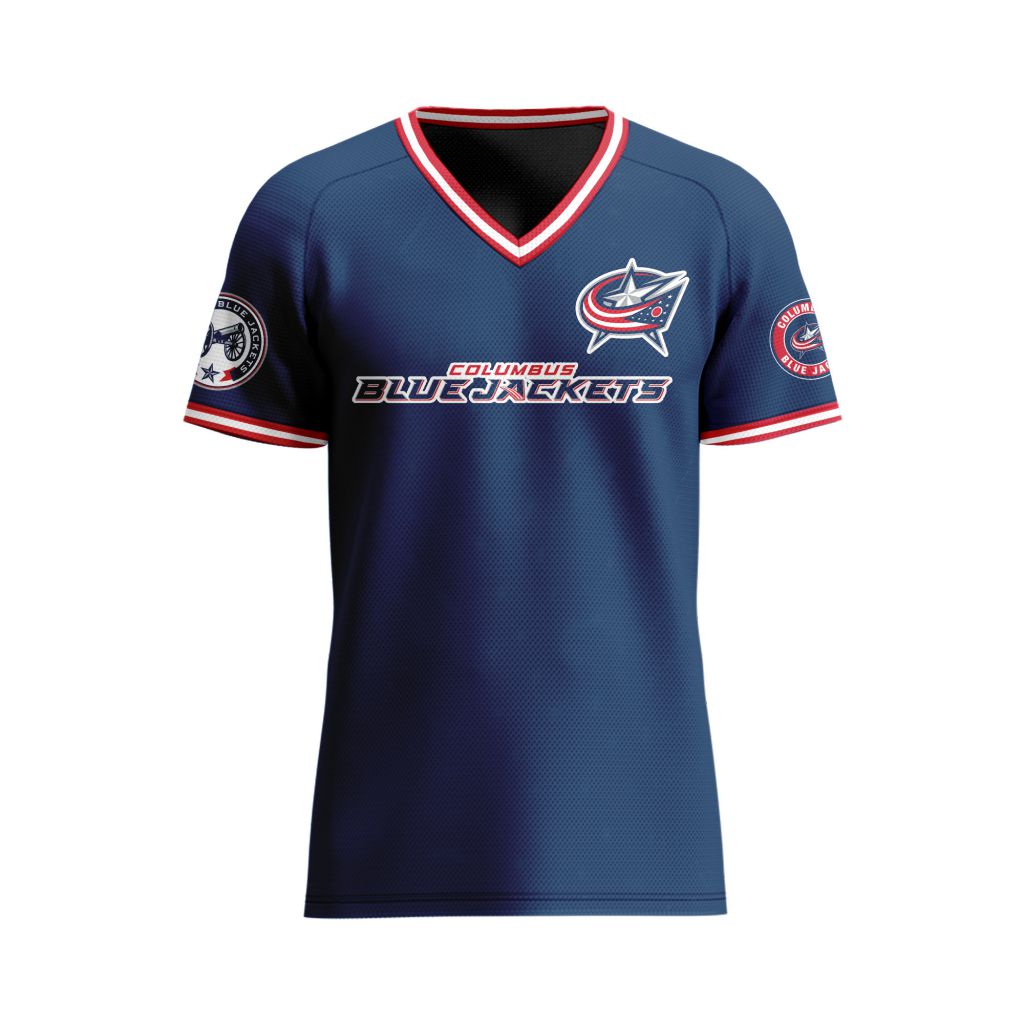 NHL-Columbus-Blue-Jackets-Special-V-neck-Mesh-Raglan-Short-Sleeve-Design NHL Columbus Blue Jackets Special V-neck Mesh Raglan Short Sleeve Design
