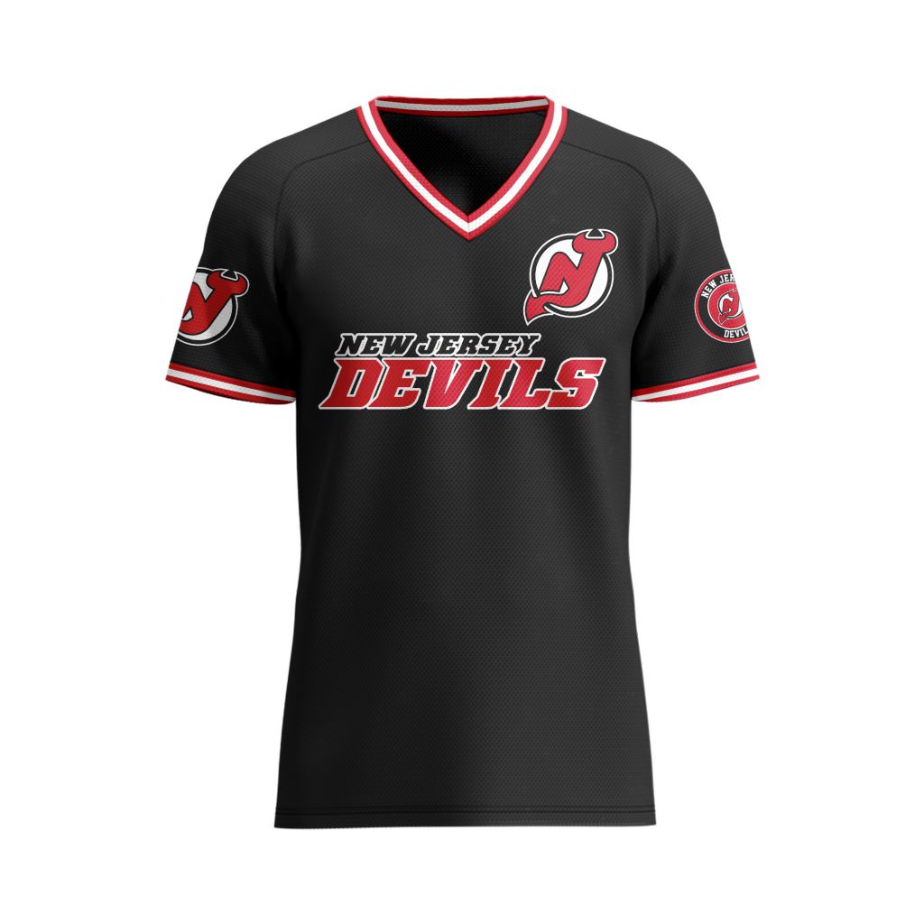 NHL-New-Jersey-Devils-Special-V-neck-Mesh-Raglan-Short-Sleeve-Design NHL New Jersey Devils Special V-neck Mesh Raglan Short Sleeve Design