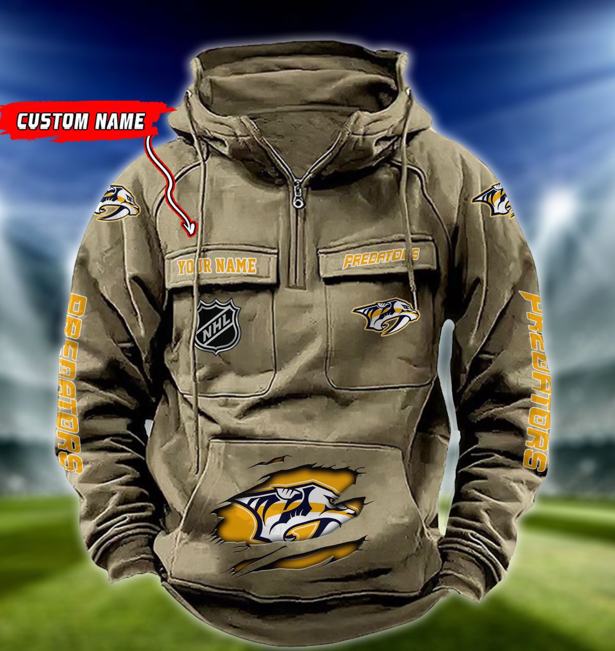 Nashville-Predators-NHL-Hockey-Vintage-Quarter-Zip-Hoodie-Retro-Hoodie-Custom-Name-WRH1015-1