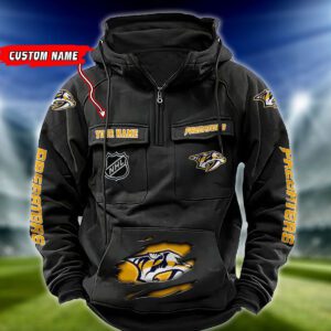 Nashville Predators NHL Hockey Vintage Quarter Zip Hoodie Retro Hoodie Custom Name WRH1015