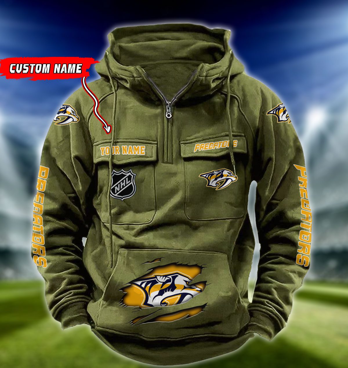 Nashville-Predators-NHL-Hockey-Vintage-Quarter-Zip-Hoodie-Retro-Hoodie-Custom-Name-WRH1015-4