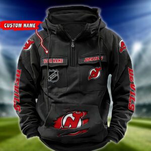 New Jersey Devils NHL Hockey Vintage Quarter Zip Hoodie Retro Hoodie Custom Name WRH1016