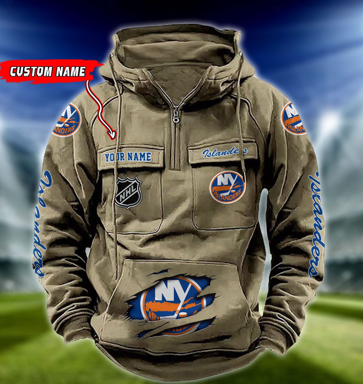 New-York-Islanders-NHL-Hockey-Vintage-Quarter-Zip-Hoodie-Retro-Hoodie-Custom-Name-WRH1021-1