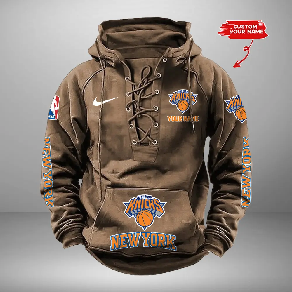 New York Knicks Personalized NBA Swoosh Lace Up Hoodie Vintage Retro Hoodie