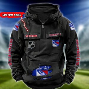 New York Rangers NHL Hockey Vintage Quarter Zip Hoodie Retro Hoodie Custom Name WRH1018