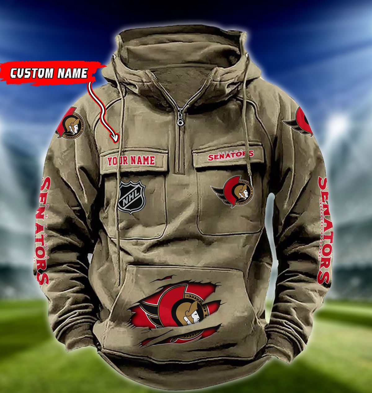 Ottawa-Senators-NHL-Hockey-Vintage-Quarter-Zip-Hoodie-Retro-Hoodie-Custom-Name-WRH1019-1