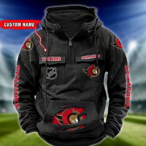Ottawa Senators NHL Hockey Vintage Quarter Zip Hoodie Retro Hoodie Custom Name WRH1019