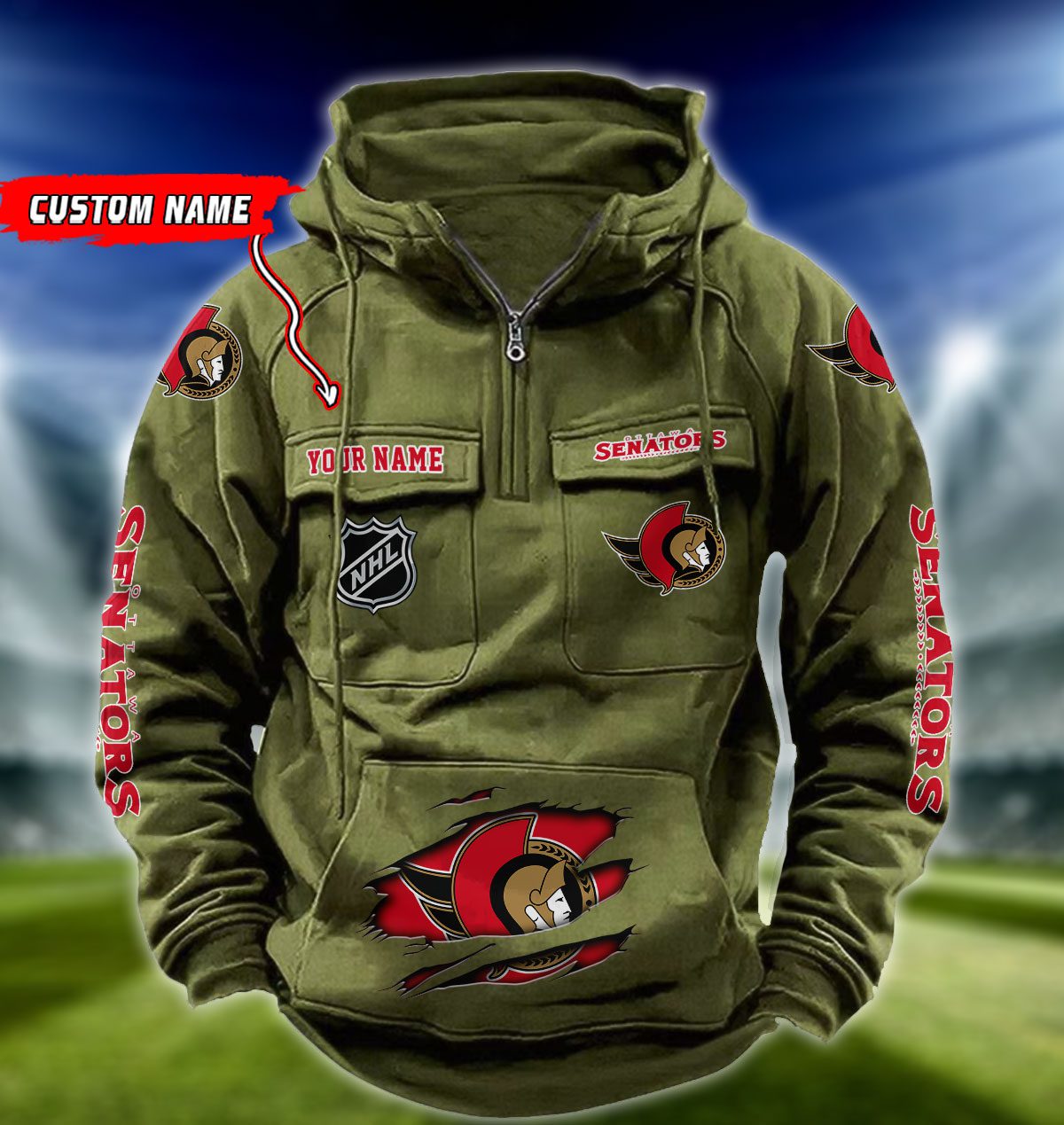 Ottawa-Senators-NHL-Hockey-Vintage-Quarter-Zip-Hoodie-Retro-Hoodie-Custom-Name-WRH1019-4