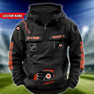 Philadelphia Flyers NHL Hockey Vintage Quarter Zip Hoodie Retro Hoodie Custom Name WRH1020
