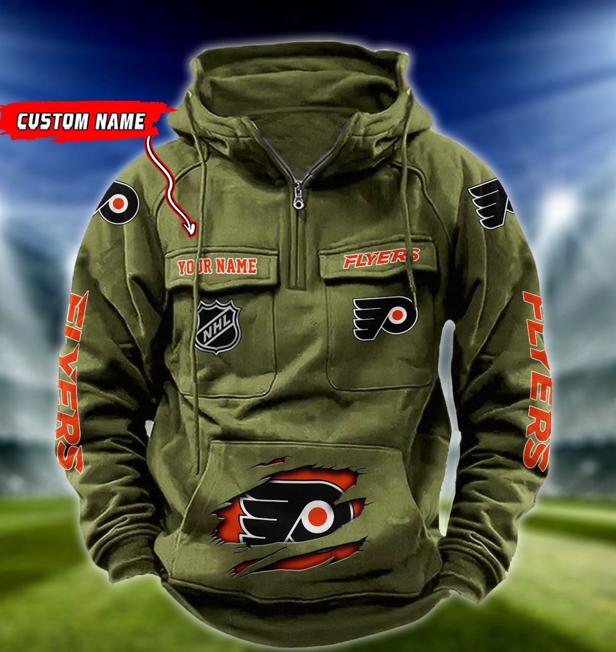 Philadelphia-Flyers-NHL-Hockey-Vintage-Quarter-Zip-Hoodie-Retro-Hoodie-Custom-Name-WRH1020-4