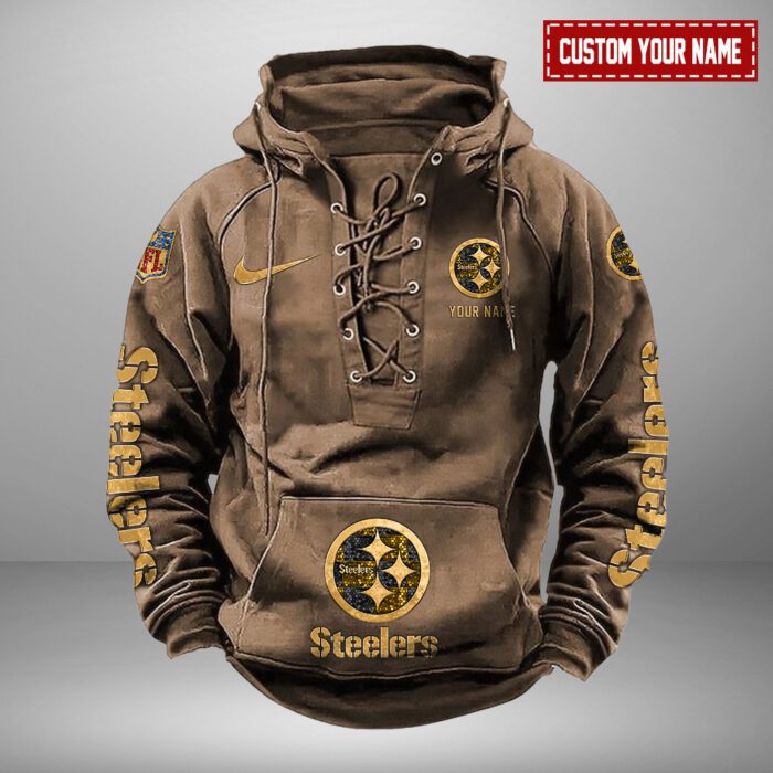 Pittsburgh Steelers NFL Personalized Swoosh Hooded Lace Up Hoodie Vintage Retro Hoodie