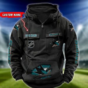 San Jose Sharks NHL Hockey Vintage Quarter Zip Hoodie Retro Hoodie Custom Name WRH1024