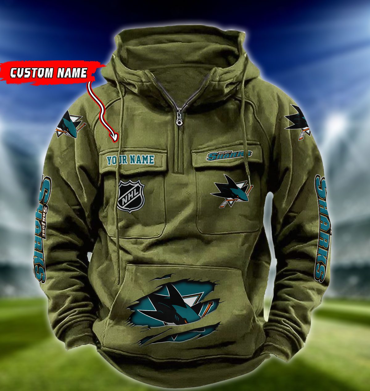 San-Jose-Sharks-NHL-Hockey-Vintage-Quarter-Zip-Hoodie-Retro-Hoodie-Custom-Name-WRH1024-4