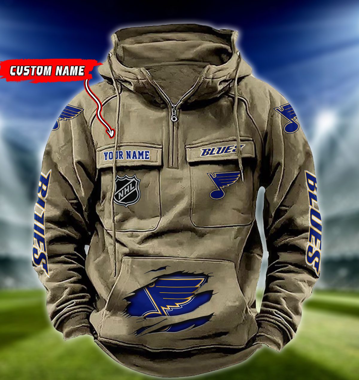 St-Louis-Blues-NHL-Hockey-Vintage-Quarter-Zip-Hoodie-Retro-Hoodie-Custom-Name-WRH1026-1