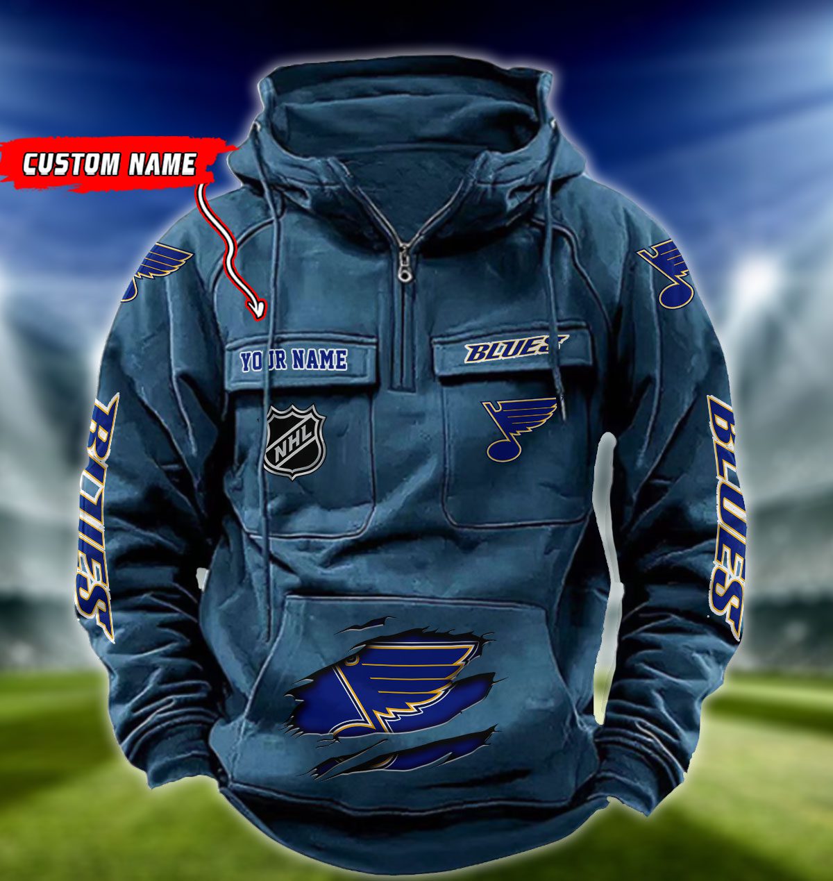 St-Louis-Blues-NHL-Hockey-Vintage-Quarter-Zip-Hoodie-Retro-Hoodie-Custom-Name-WRH1026-3
