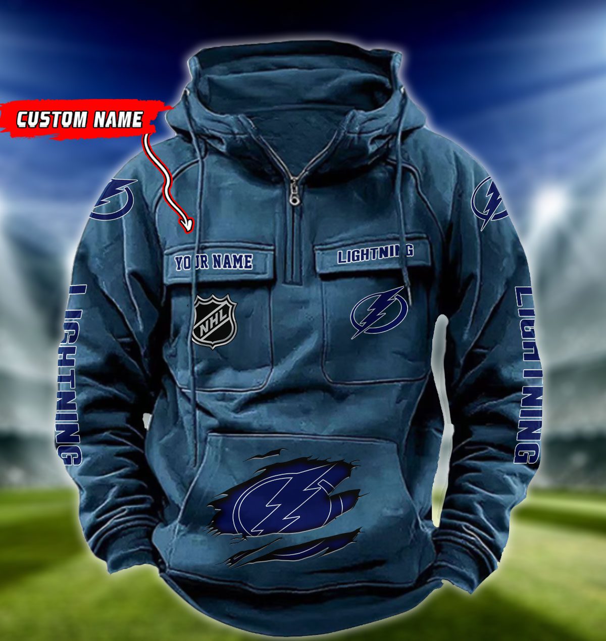 Tampa-Bay-Lightning-NHL-Hockey-Vintage-Quarter-Zip-Hoodie-Retro-Hoodie-Custom-Name-WRH1027-3