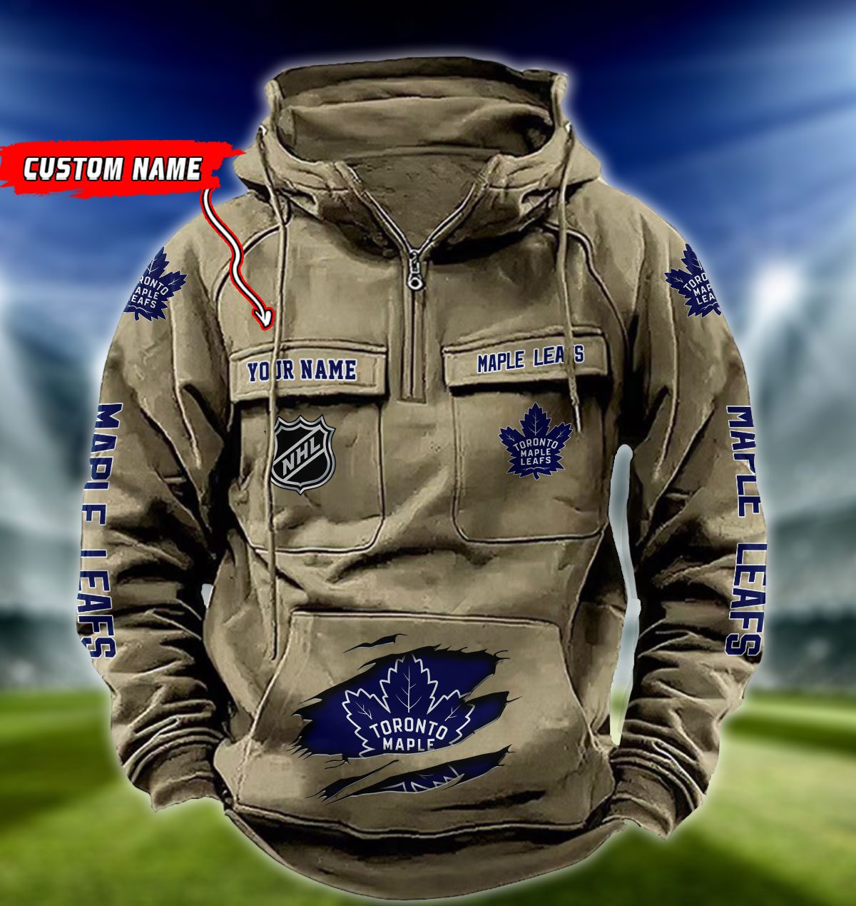 Toronto-Maple-Leafs-NHL-Hockey-Vintage-Quarter-Zip-Hoodie-Retro-Hoodie-Custom-Name-WRH1022-1