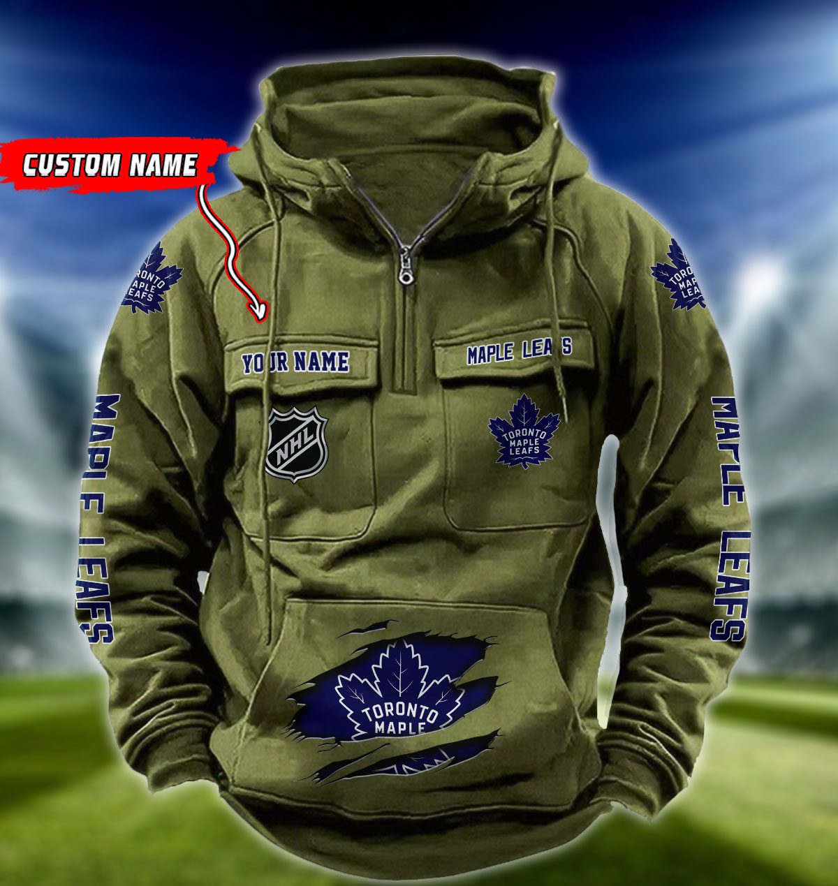 Toronto-Maple-Leafs-NHL-Hockey-Vintage-Quarter-Zip-Hoodie-Retro-Hoodie-Custom-Name-WRH1022-4