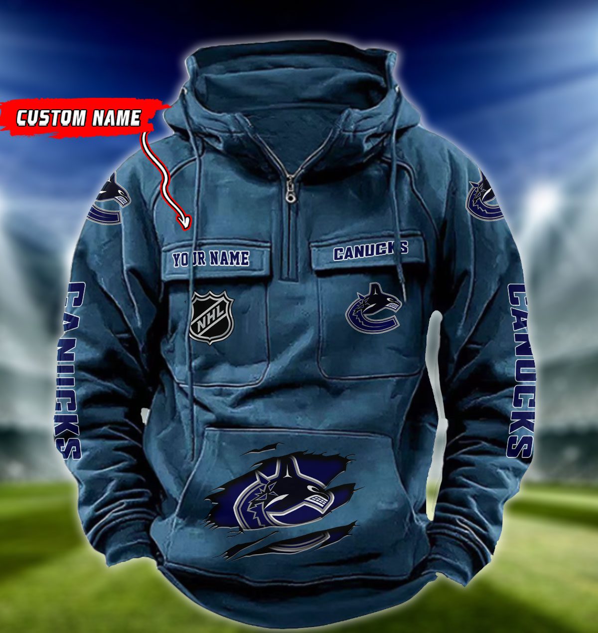 Vancouver-Canucks-NHL-Hockey-Vintage-Quarter-Zip-Hoodie-Retro-Hoodie-Custom-Name-WRH1028-3