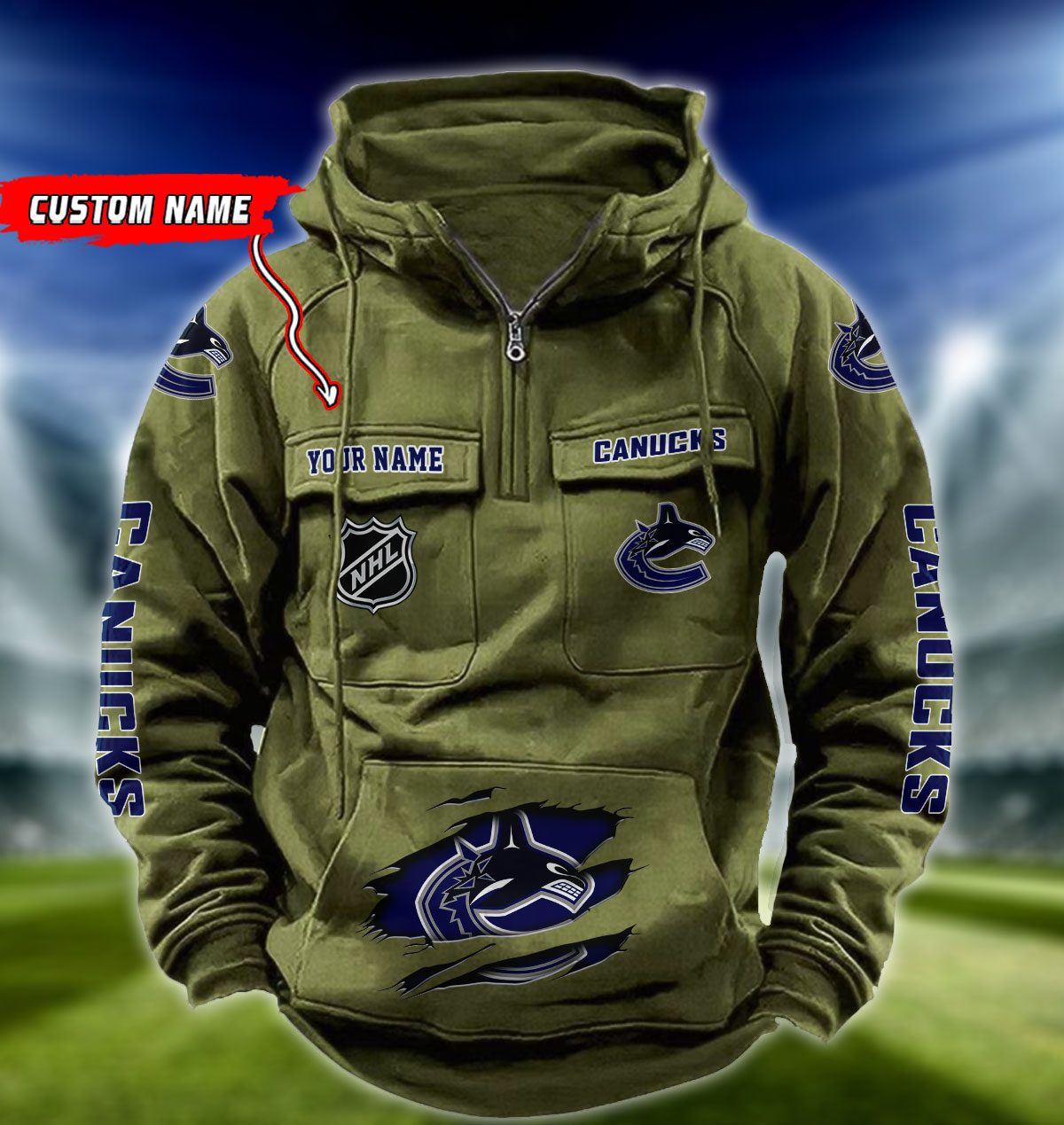 Vancouver-Canucks-NHL-Hockey-Vintage-Quarter-Zip-Hoodie-Retro-Hoodie-Custom-Name-WRH1028-4