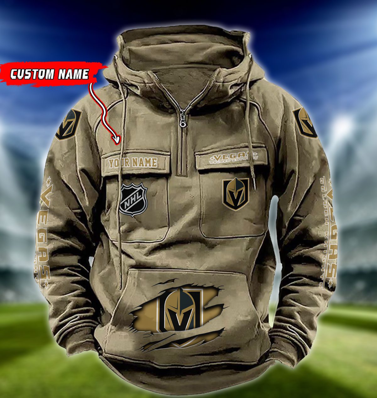 Vegas-Golden-Knights-NHL-Hockey-Vintage-Quarter-Zip-Hoodie-Retro-Hoodie-Custom-Name-WRH1029-1