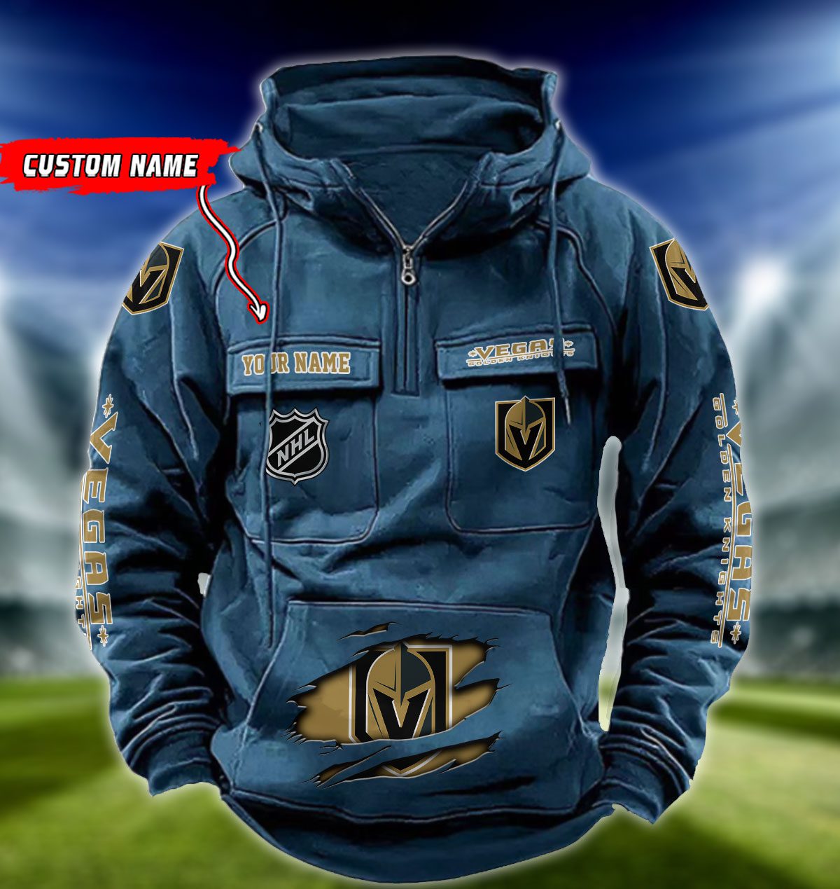 Vegas-Golden-Knights-NHL-Hockey-Vintage-Quarter-Zip-Hoodie-Retro-Hoodie-Custom-Name-WRH1029-3
