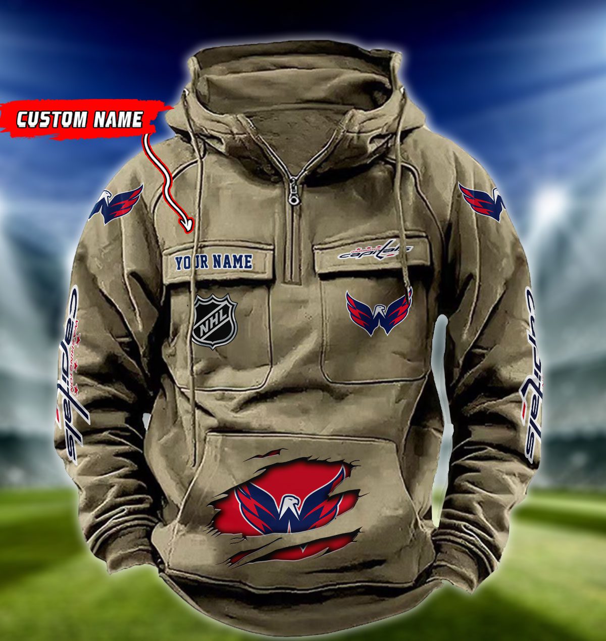 Washington-Capitals-NHL-Hockey-Vintage-Quarter-Zip-Hoodie-Retro-Hoodie-Custom-Name-WRH1031-1