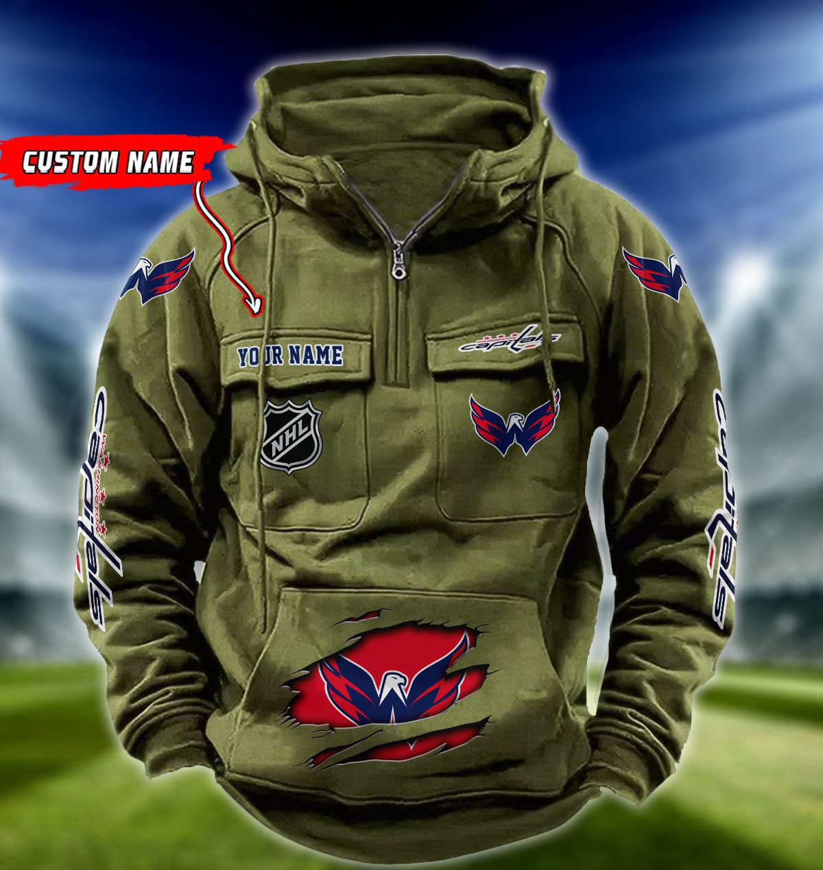 Washington-Capitals-NHL-Hockey-Vintage-Quarter-Zip-Hoodie-Retro-Hoodie-Custom-Name-WRH1031-4