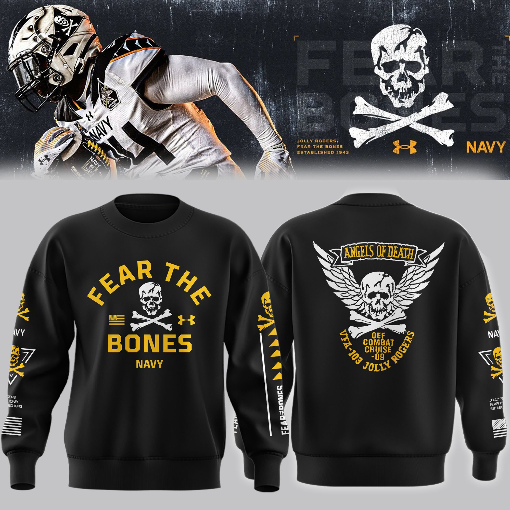 Angel-Of-Death-Jolly-Rogers-Navy-Midshipmen-Sweatshirt-BCT1039 Angel Of Death Jolly Rogers Navy Midshipmen Sweatshirt BCT1039