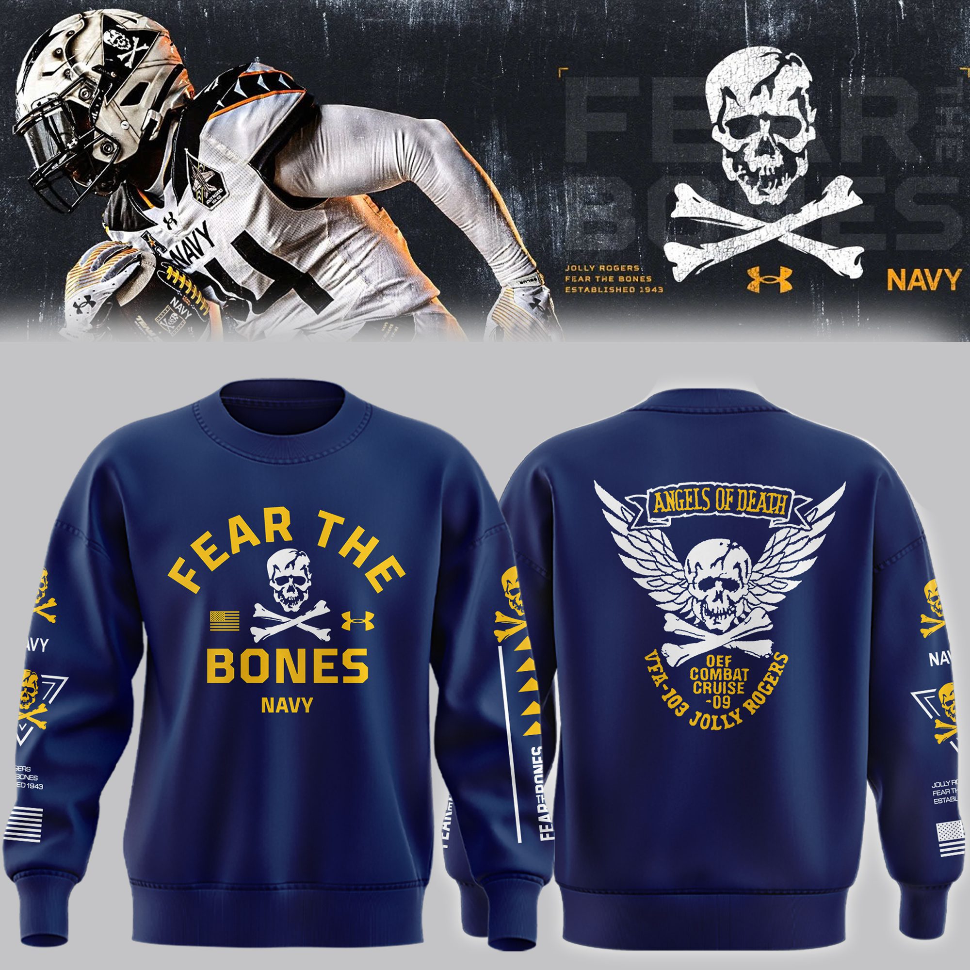 Angel-Of-Death-Jolly-Rogers-Navy-Midshipmen-Sweatshirt-BCT1040 Angel Of Death Jolly Rogers Navy Midshipmen Sweatshirt BCT1040