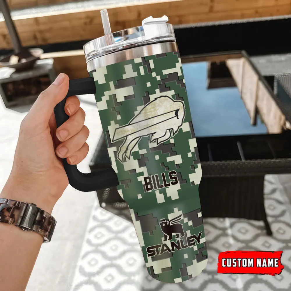 Buffalo-Bills-Personalized-NFL-Camo-Military-Green-Pattern-Stanley-Tumbler-40Oz-2