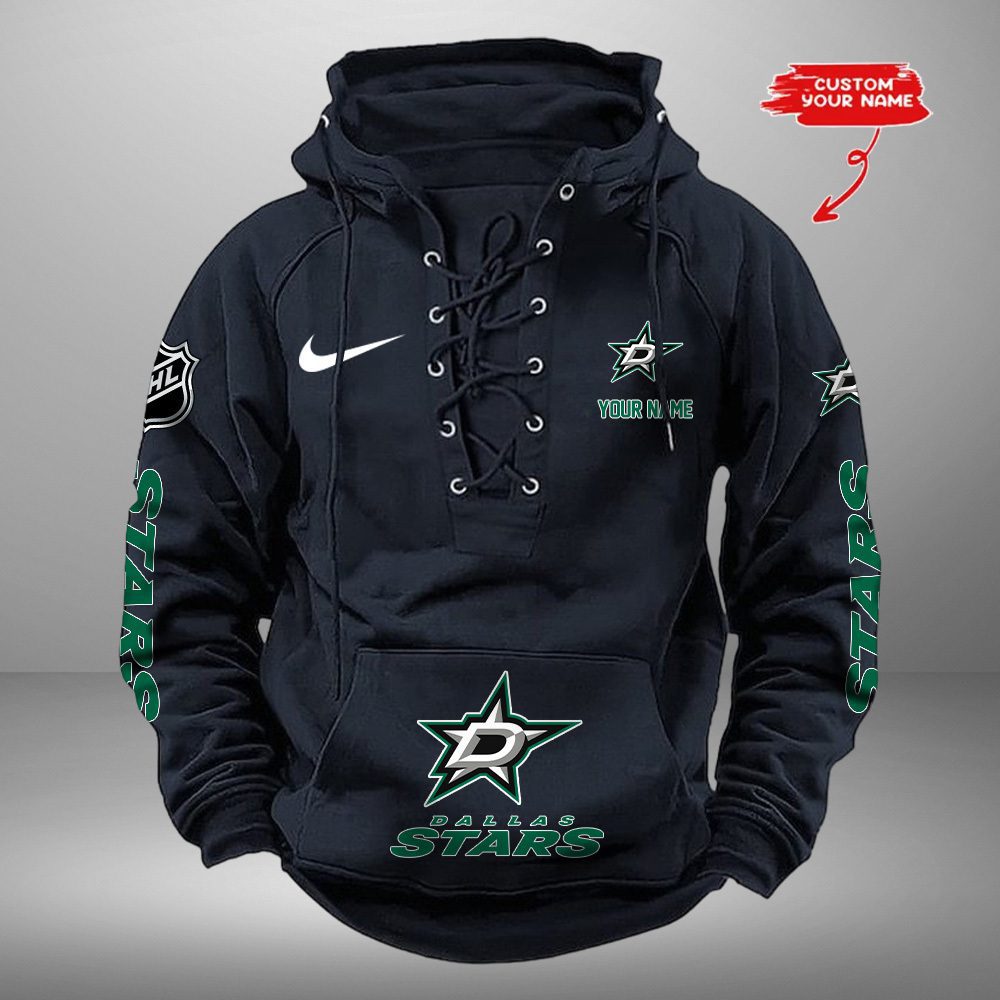 Dallas-Stars-NHL-Swoosh-Hooded-Lace-Up-Retro-Vintage-Hoodie-Custom-Name Dallas Stars NHL Swoosh Hooded Lace Up Retro Vintage Hoodie Custom Name