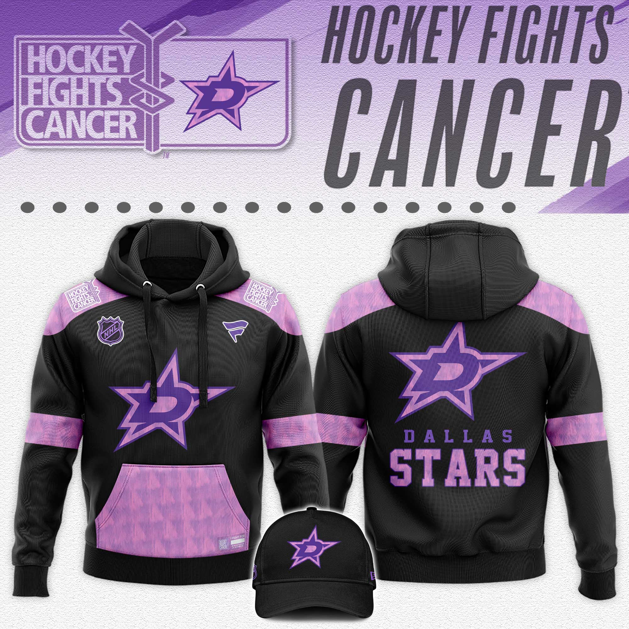 Dallas-Stars-x-Hockey-Fights-Cancer-Black-Unisex-Hoodie-Cap-Joggers-Set-202425-HCJ1366 Dallas Stars x Hockey Fights Cancer Black Unisex Hoodie Cap Joggers Set 2024/25 HCJ1366