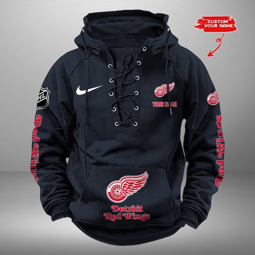 Detroit-Red-Wings-NHL-Swoosh-Hooded-Lace-Up-Retro-Vintage-Hoodie-Custom-Name Detroit Red Wings NHL Swoosh Hooded Lace Up Retro Vintage Hoodie Custom Name