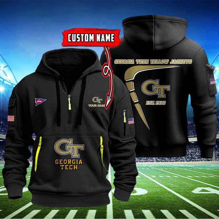 Georgia-Tech-Yellow-Jackets-Quarter-Zip-Hoodie-NCAA2053 Georgia Tech Yellow Jackets Quarter Zip Hoodie NCAA2053