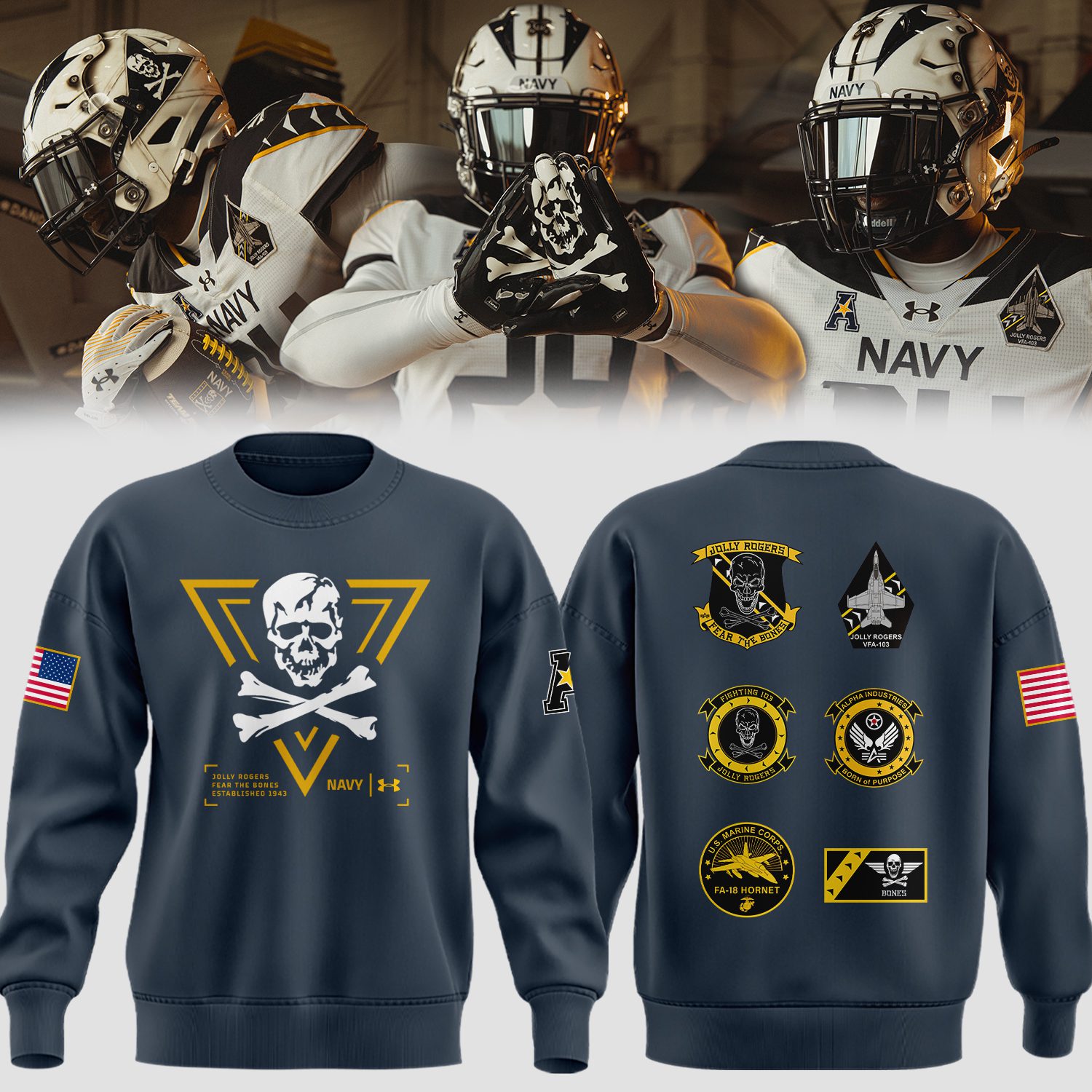 Jolly-Rogers-Navy-Midshipmen-Sweatshirt-BCT1043 Jolly Rogers Navy Midshipmen Sweatshirt BCT1043