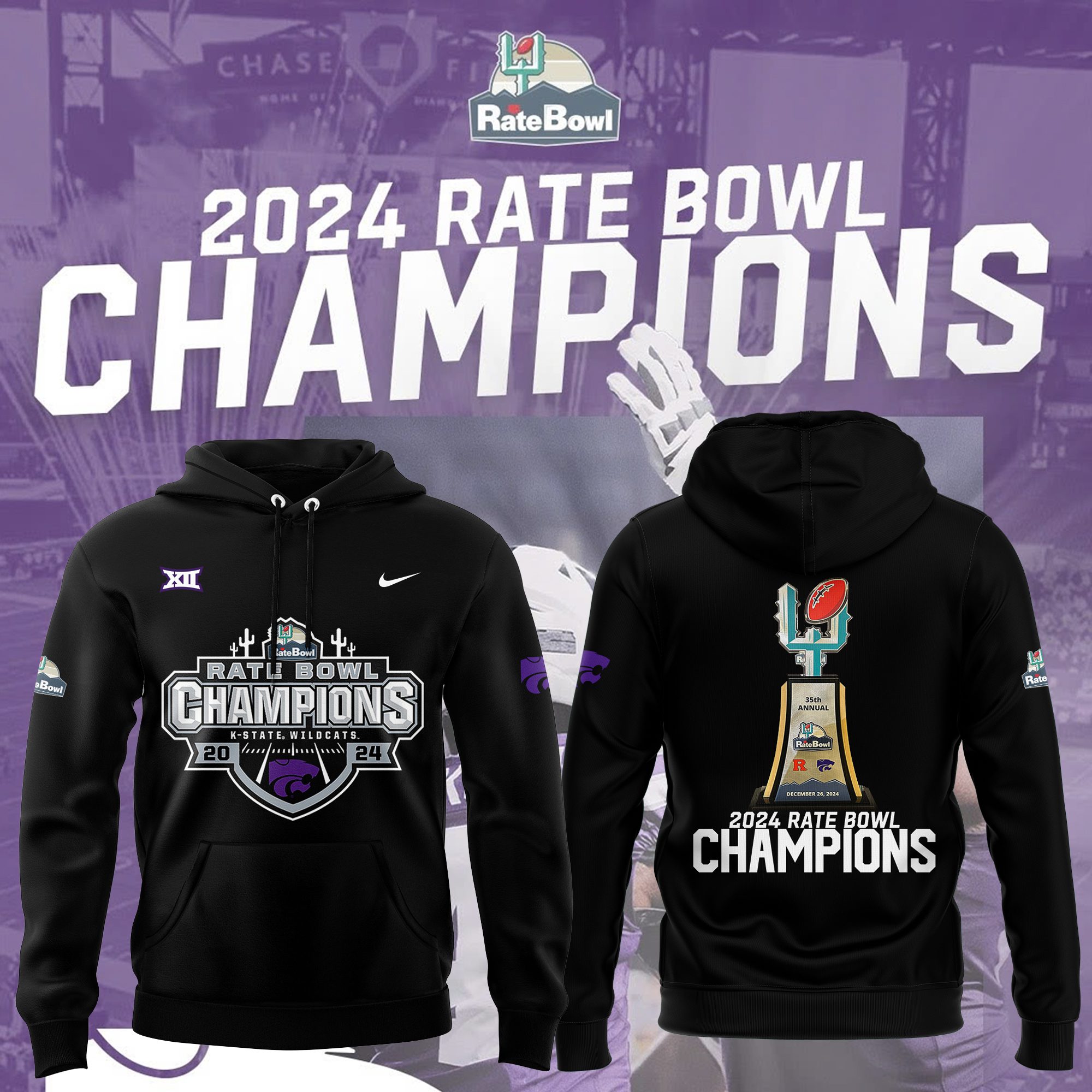 Kansas-State-Wildcats-Football-2024-Rate-Bowl-Champions-Hoodie-BHD6012 Kansas State Wildcats Football 2024 Rate Bowl Champions Hoodie BHD6012