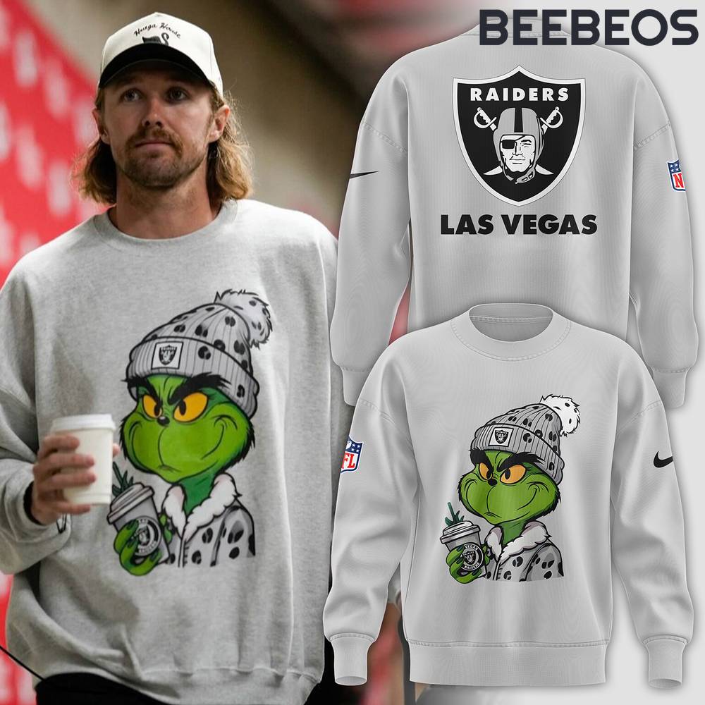 Las Vegas Raiders x Grinch Special Edition Grey Sweatshirt Las Vegas Raiders x Grinch Special Edition Grey Sweatshirt