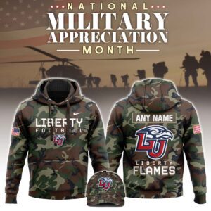 Liberty Flames x NCAA National Military Appreciation Month Unisex Hoodie Cap Joggers Set 2024/25 HCJ1239