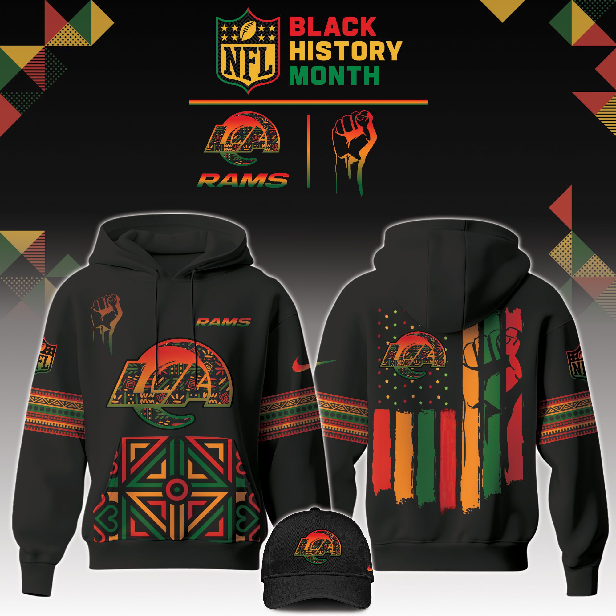 Los-Angeles-Rams-NFL-Black-History-Month-Unisex-Hoodie-Set-GHS2019 Los Angeles Rams NFL Black History Month Unisex Hoodie Set GHS2019