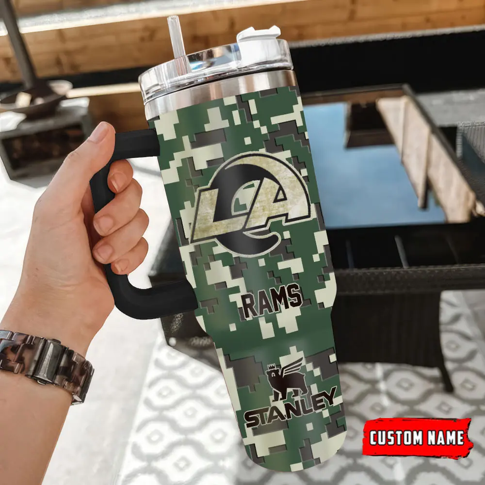 Los-Angeles-Rams-Personalized-NFL-Camo-Military-Green-Pattern-Stanley-Tumbler-40Oz-2