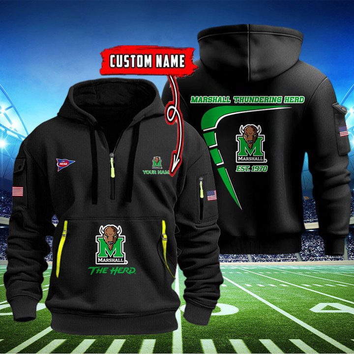 Marshall-Thundering-Herd-Quarter-Zip-Hoodie-NCAA2088 Marshall Thundering Herd Quarter Zip Hoodie NCAA2088
